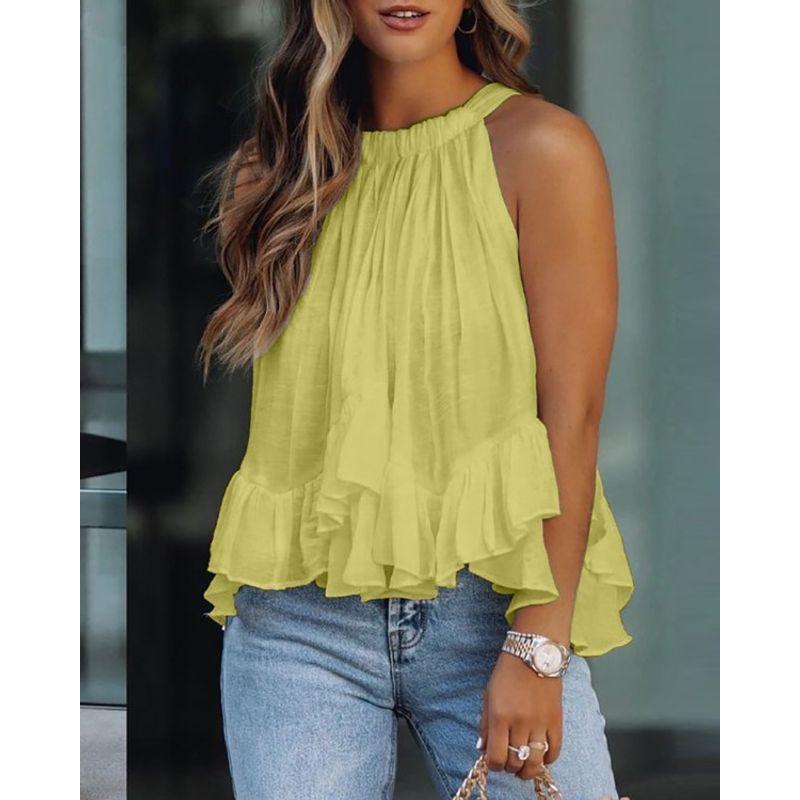 Sexy One-Shoulder Shirt Woman Loose round Neck Sexy off-Shoulder Sleeveless Shirt Tops