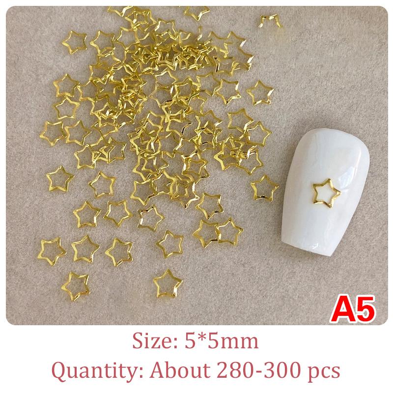 1 Bag Hollow Star Nail Art Charms 3d Metal Five-Pointed-Star Gold Silver Diamond Nail Decoration Luxury Manicure Accessories