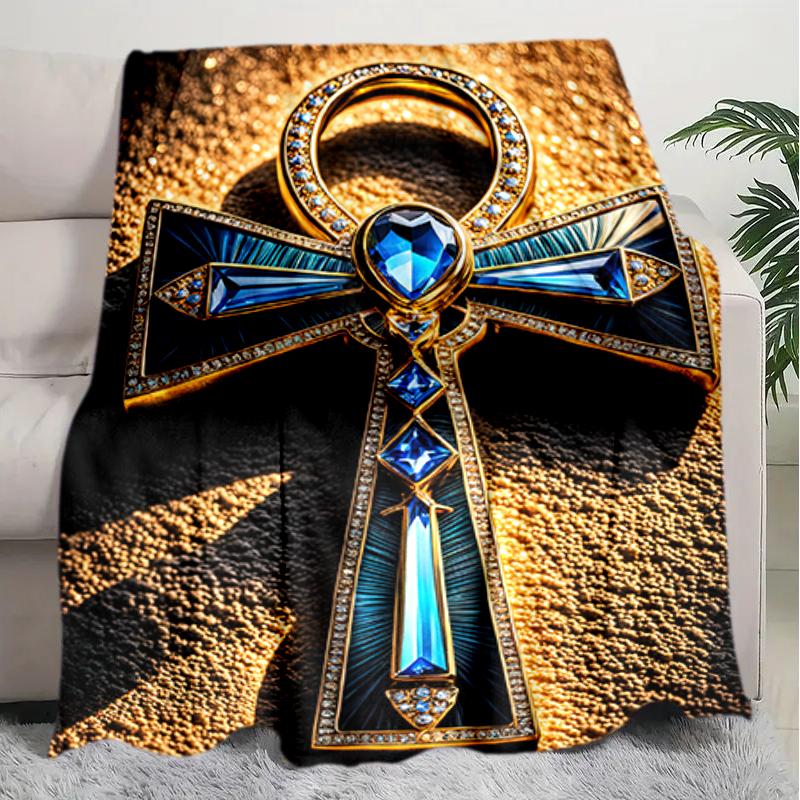 1PC Egyptian theme printed blanket, all season lightweight home office outdoor nap multifunctional blanket A2