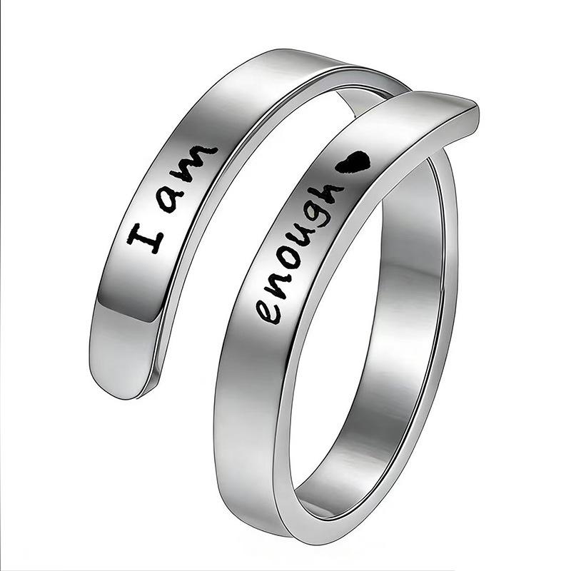 Retro Open Stainless Steel 'I Am Enough' Double Layer Ring for Women