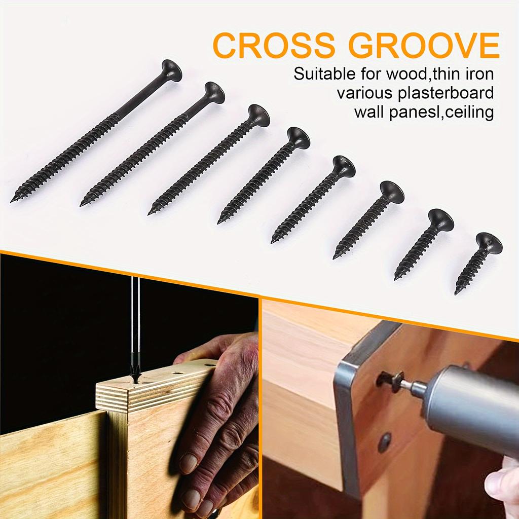 205 ks #7 Prémiové sádrokartonářské šrouby - Kvalitní uhlíková ocel, Samovrtné s křížovou drážkou, Sortimentní sada 8 velikostí