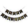 Happy Birthday Birthday Garland, Black, Gold Inscription, 16Cm
