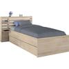 Kinderbett ESCALE 90x190/200 cm - Eichen-Dekor - Kopfteil + 2 Schubladen - B121,5 x H88,6 x T216,8 cm