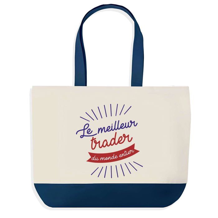 Sac shopping - PLANETEE - Trader Meilleur du Monde - Bleu - Coton - 40x45 cm
