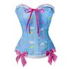 LittleForBig Women's Corset with Ribbon Bow Lace-Up Bustier and Body Shaper Top, Blue [Teddy Friends], Size 2XL