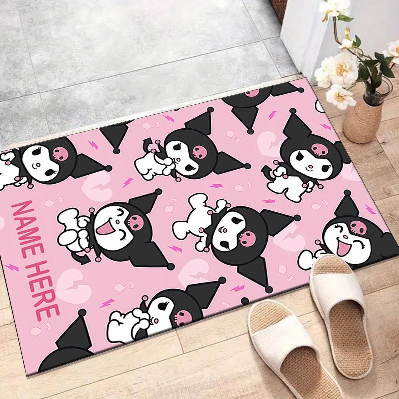Custom Kuromi Mat Personalized Name, Polyester Washable Indoor Entryway Rug, Gift for Christmas, Easter, Thanksgiving Day