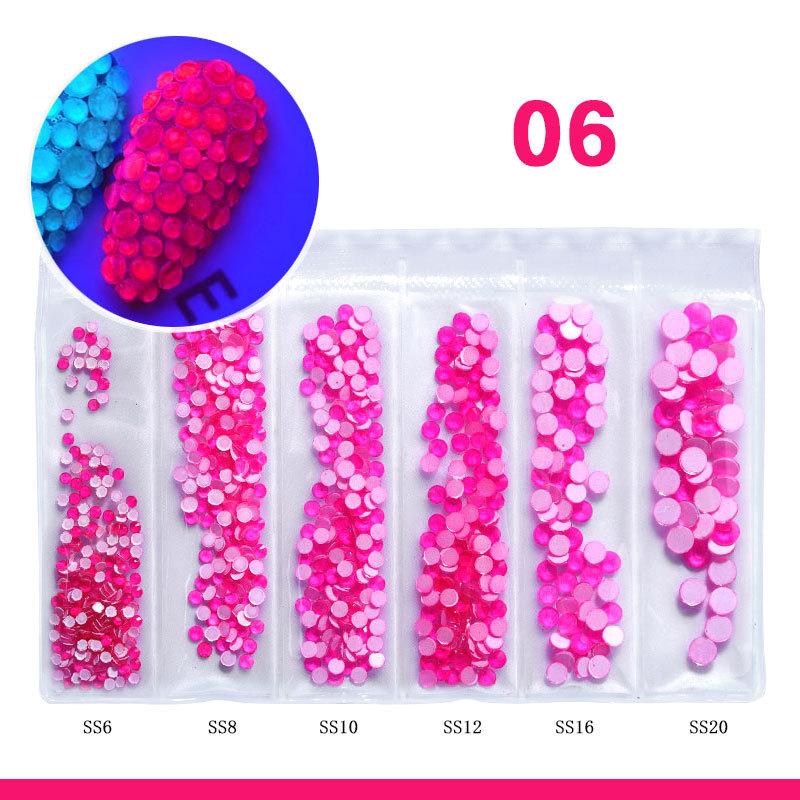 

6 сіток Флуоресцентні стрази Неоновий декор Дорогоцінні камені Різного розміру Нейл-арт 3D Diamond Crystal Nails DIY Декорації рожевий червоний колір