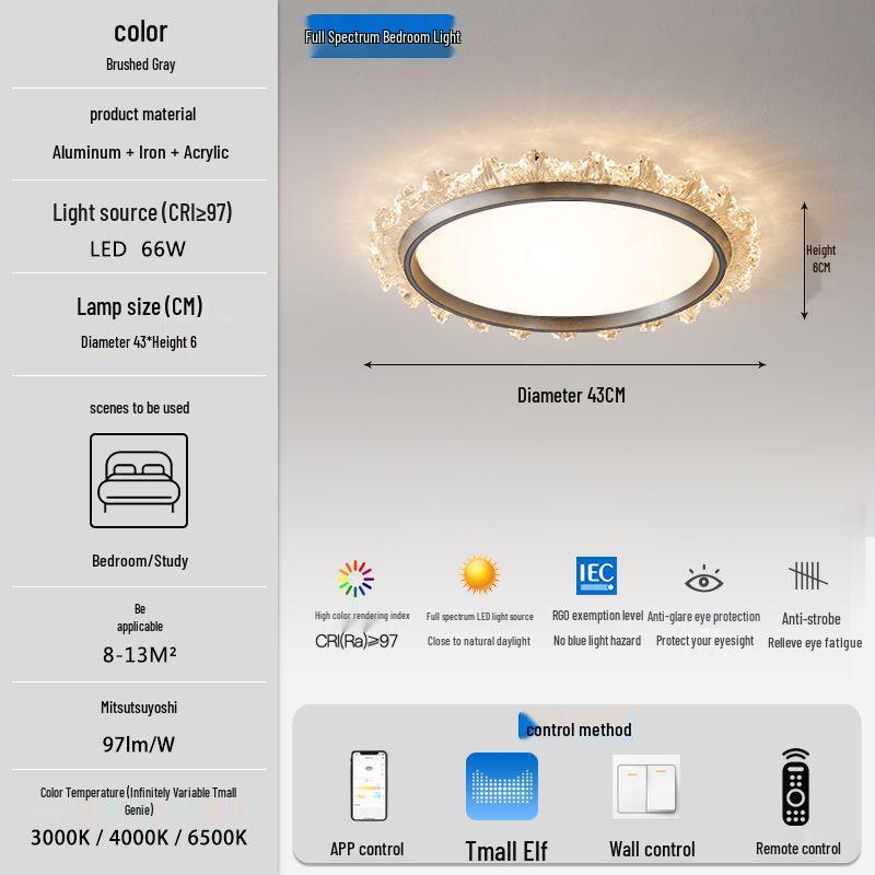 Modern Smart Bedroom Ceiling Light, Full Spectrum Eye-Care, Luxury Design