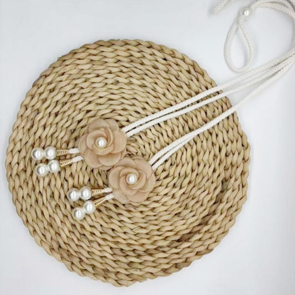 2PCS Adjustable Pearl Curtain Buckle Beautifully Curtains Tie Rope Camellia Curtain Tieback  Home