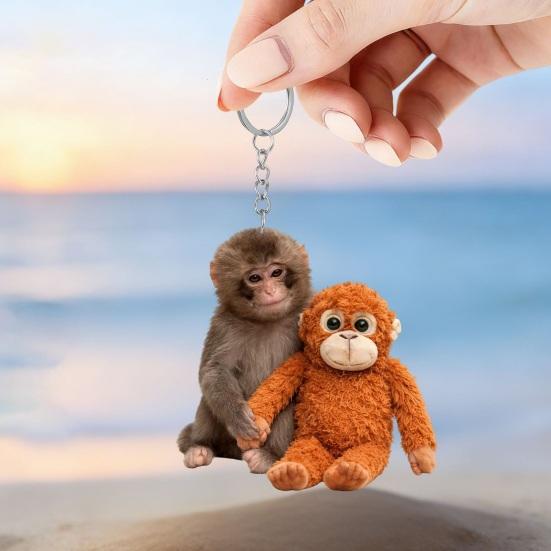 Klíčenka s přívěskem Plácni opici Oboustranný akrylový opičák držící hračku Klíčenka Batoh Kabelka Doplňky