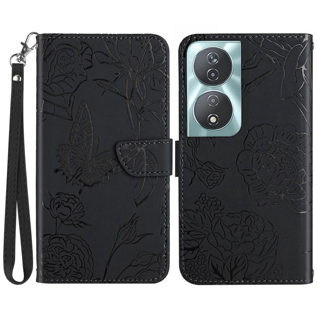 HT03 For Honor 90 Smart/X7b 4G Wallet Phone Stand Cover PU Leather Phone Case with Wrist Strap