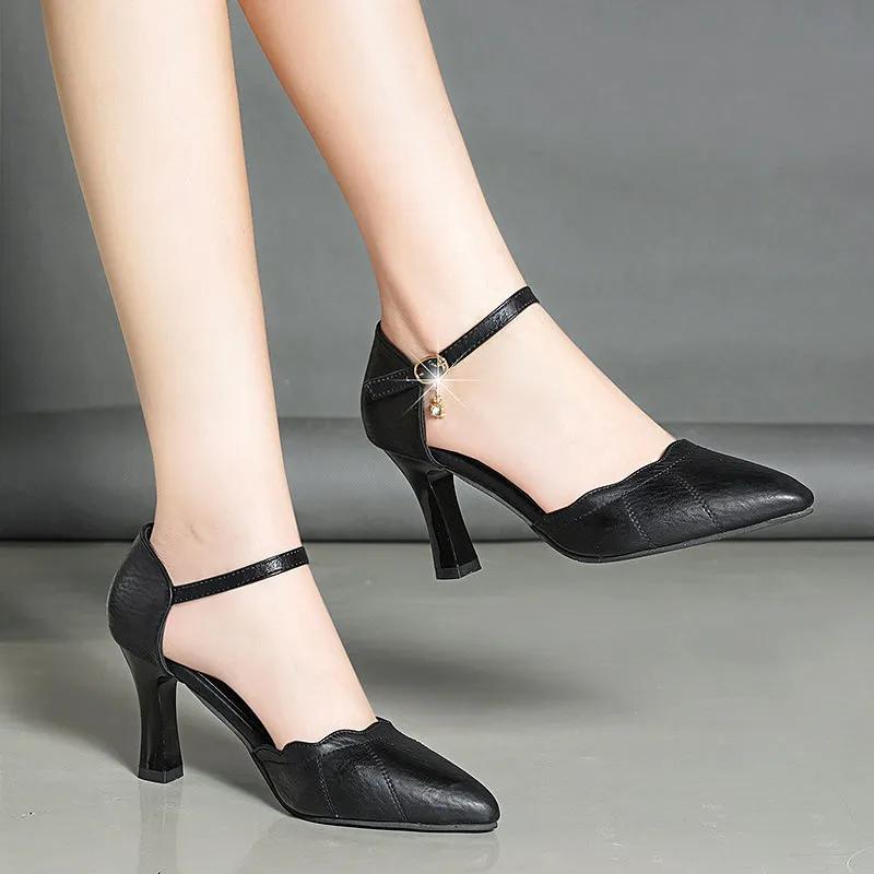 Women's Summer Solid Color Elegant PU High Heeled Sandals One Strap Business Career Shoes