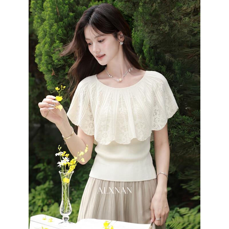 Luxiangnan Women s Light Apricot Knit Short Sleeve Top S