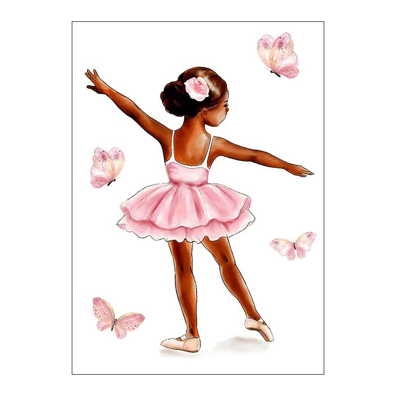 Black Little Girl Ballet Canvas Painting Butterfly Wing Wall Art Nordic Posters And Prints Wall Pictures Baby Kids Room Decor Unframed
