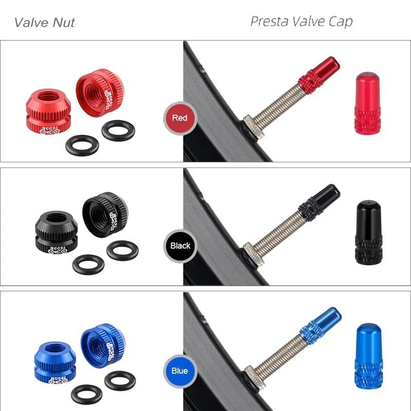 2-6 Sets Bicycle Tire Valve Nut with Valve Cap Set for Bike Wheel Tube Protection Screw Dust Cover and Stem Accessories