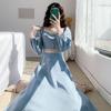 Women's French Retro Square Neck Blue Bellflower Dress - Autumn/Winter 2020 Slimming Fairy Style