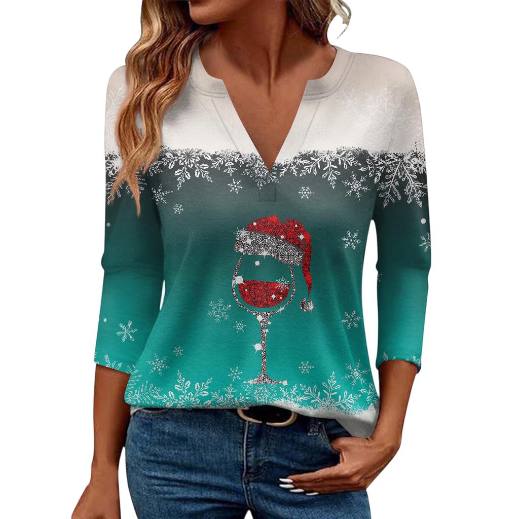 Women's Casual Fashionable Sexy Comfortable V-Neck Christmas Three-Quarter Sleeve Top