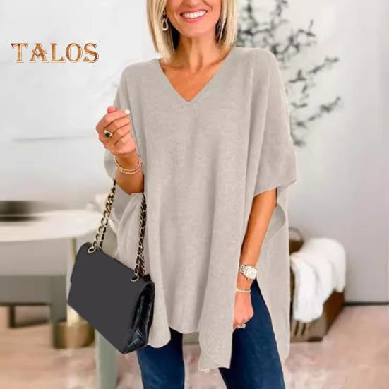 Women Sweater V-Neck Batwing Style Sleeveless Loose Fit Casual Top Solid Color High Low Hem Knit Autumn Winter Sweater Vest