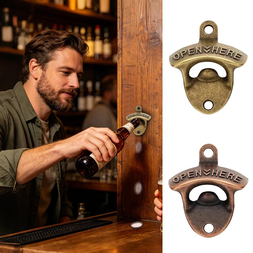 Wall Mounted Vintage Zinc Alloy Bottle Opener Retro Decorative Beer Bottle Opener Easy Use Drink Opener for Home Bar Kitchen
