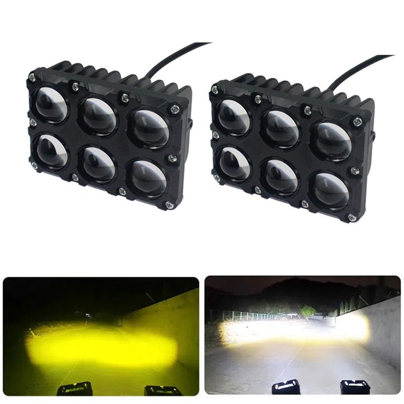 1/2pcs 6 LED Motorcycle Fog Lights Dual Color Waterproof Driving Spotlights Auxiliary Work Lamp for Motorbike Offroad Truck