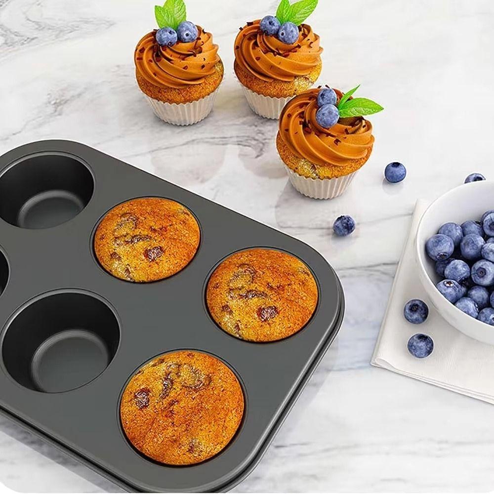2Pcs 4/6 Cups Muffin Baking Pan Carbon Steel Mini Cupcake Pan Pancake Pan Mold  Pastry Making