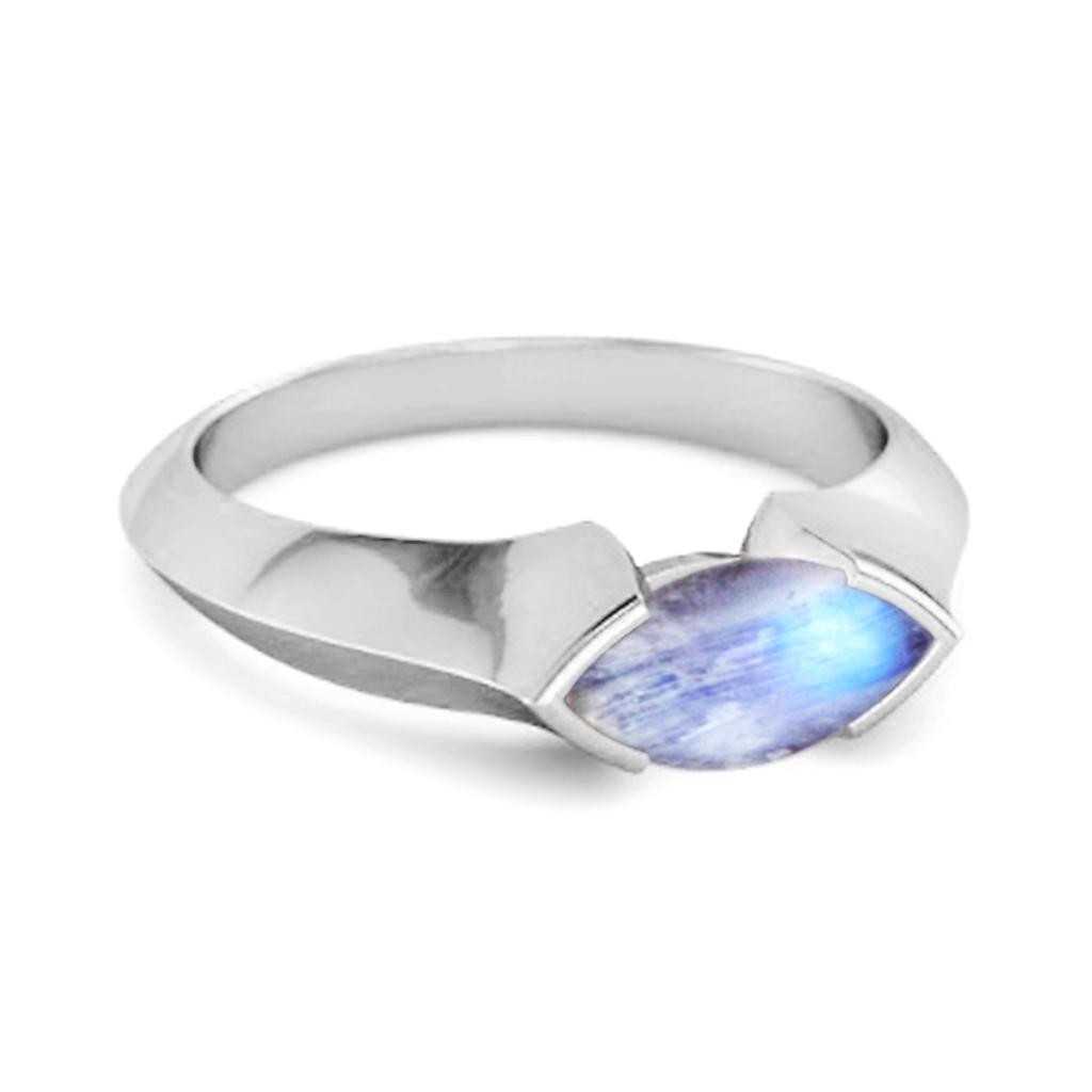 Moonstone Marquise Shape Solitaire Ring - 925 Sterling Silver
