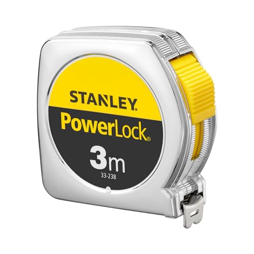 Stanley 1-33-239" Power Lock Tape Measure with End Hooks, No Holes, Silver, 3m/12.7mm