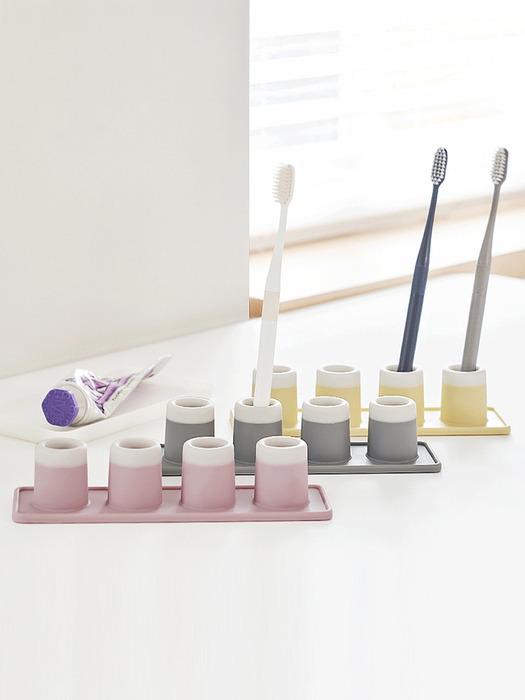 Reborn. J Antibacterial Silicone Stand-up 4-hole All-in-One Toothbrush Holder Multipurpose Holder Cotton Toothbrush Holder Multipurpose Stand-up 4-Piece Set_Baby Pink