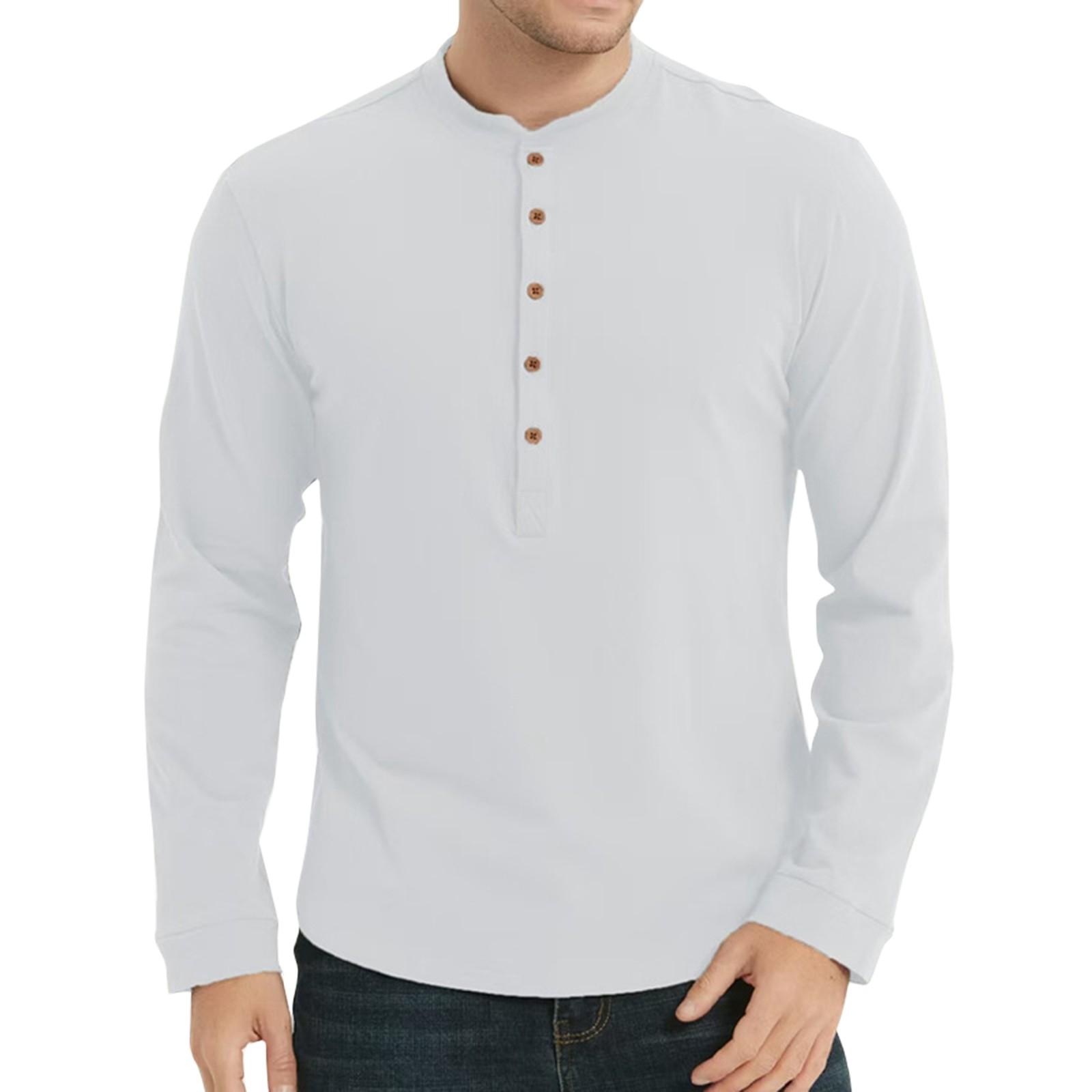 

Мужские весенние однотонные ретро-топы с длинным рукавом на пуговицах, мужские повседневные модные топы XL белый