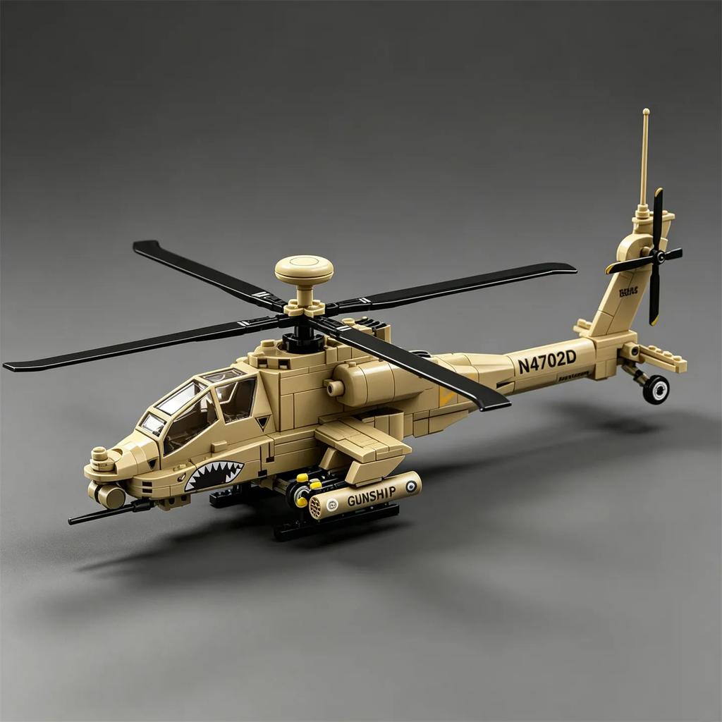 The U.S. Army's Main Tank-Killer Helicopter— Toy MOC Figurine AH-64 Apache Helicopter Gunship Building Blocks Model