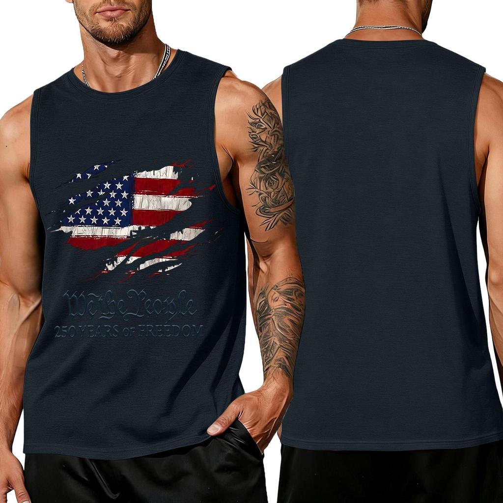 Independence Day Flag Printed Sleeveless Shirt, Men's Loose Casual Daily Summer Tank Top