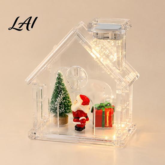 Customizable Gift for Kids Clear Acrylic House Ornament DIY Fillable Christmas with Light Crafting Supplies Rechargeable Lighted Table Centerpiece