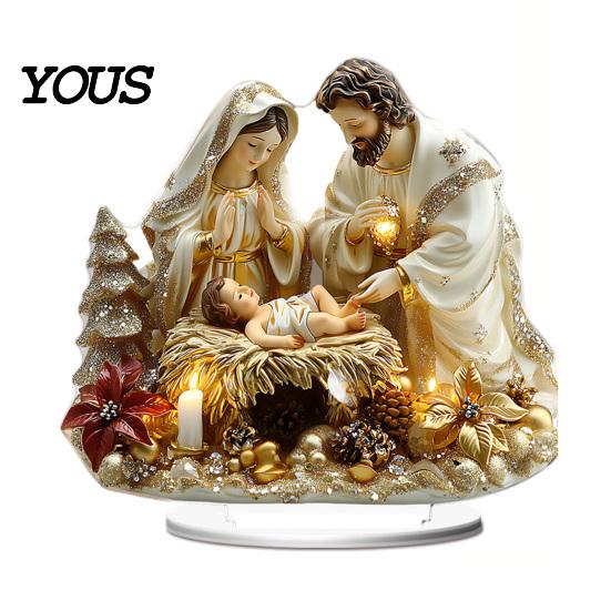 Religious Holiday Gift Christmas Theme 2D Ornament, Double-sided Acrylic Decoration, Desktop Decor Stable Base Ornament for Home Office Table Standing