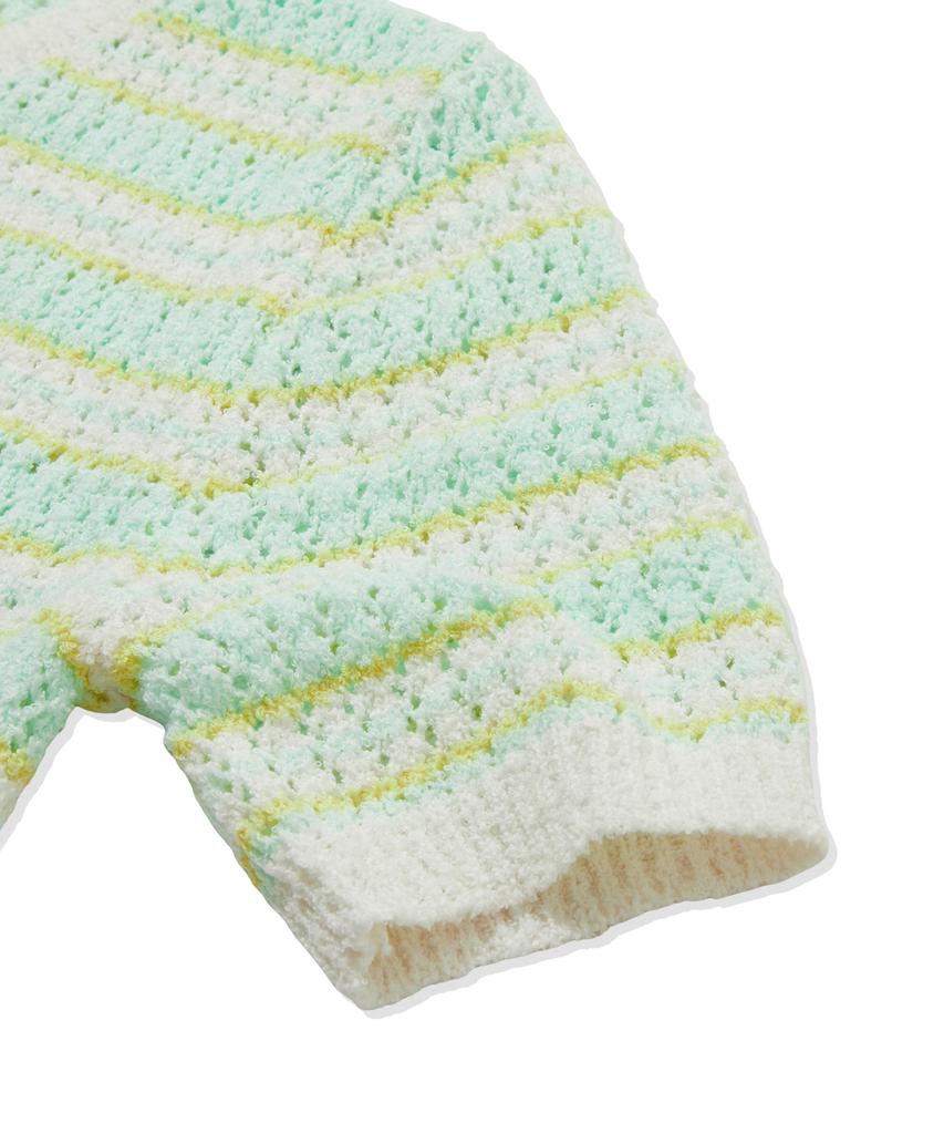 PENFIELD Striped Round Neck Boucle Ribbed Women'S Short Sleeve Cardigan Sky Blue_Fs2Nj04F