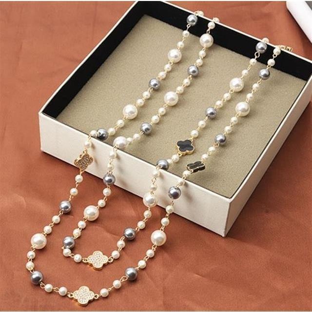 Rose Gold Four-Leaf Clover Double-Layer Pearl Necklace