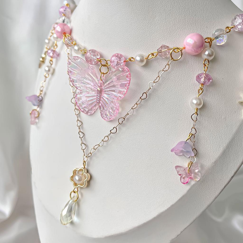 Fashionable Beaded Butterfly Pendant Necklace Choker Necklaces Chain Party Gifts for Fashion Forward Women