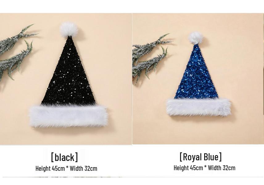 Shanghai Style Double-Layer Sequin Christmas Hat - Thick Wool with Long Fur, 32x45CM