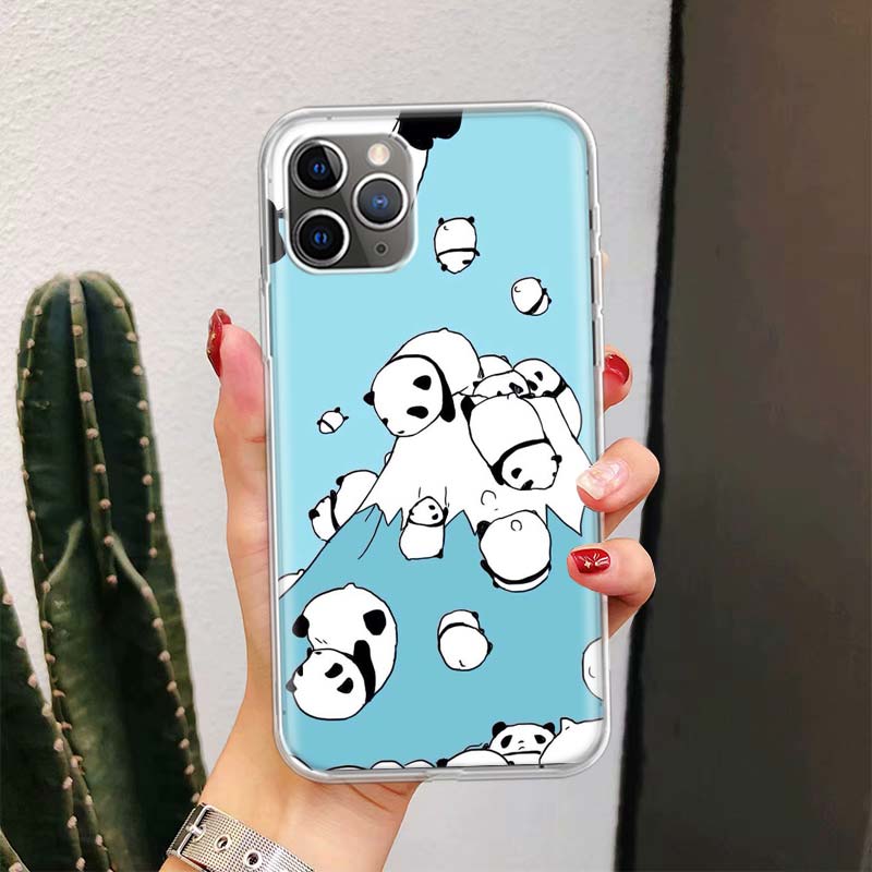 Cartoon Cute Panda Bear For iPhone 17 Air 16 15 14 Plus 13 Mini 12 11 Pro Max Phone Case 16E 7 Print 8 SE Fundas Cover Soft Coqu