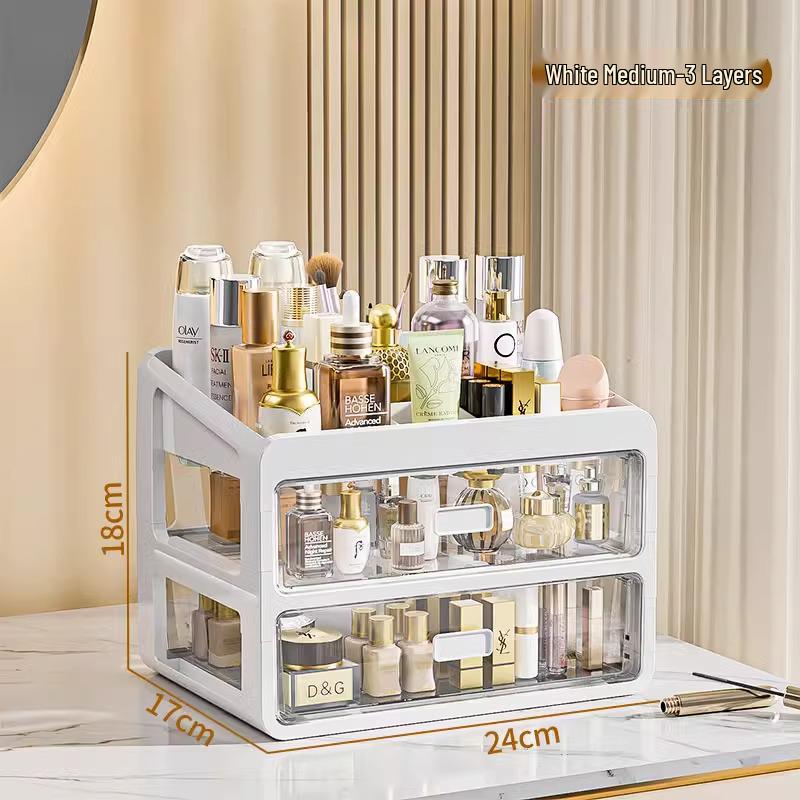 Cosmetic Storage Box with Drawers for Lipstick & Skincare - Compartmentalized Desktop Organizer for Dressing Table