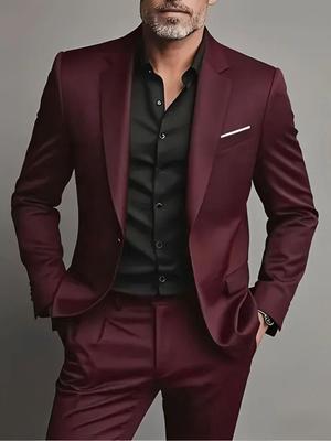 Burgundy  Men's Suits Single Breasted Peak Lapel Slim Fit Male Clothing Luxury 2 Piece Jacket Pants  Wedding Full Sets 2025