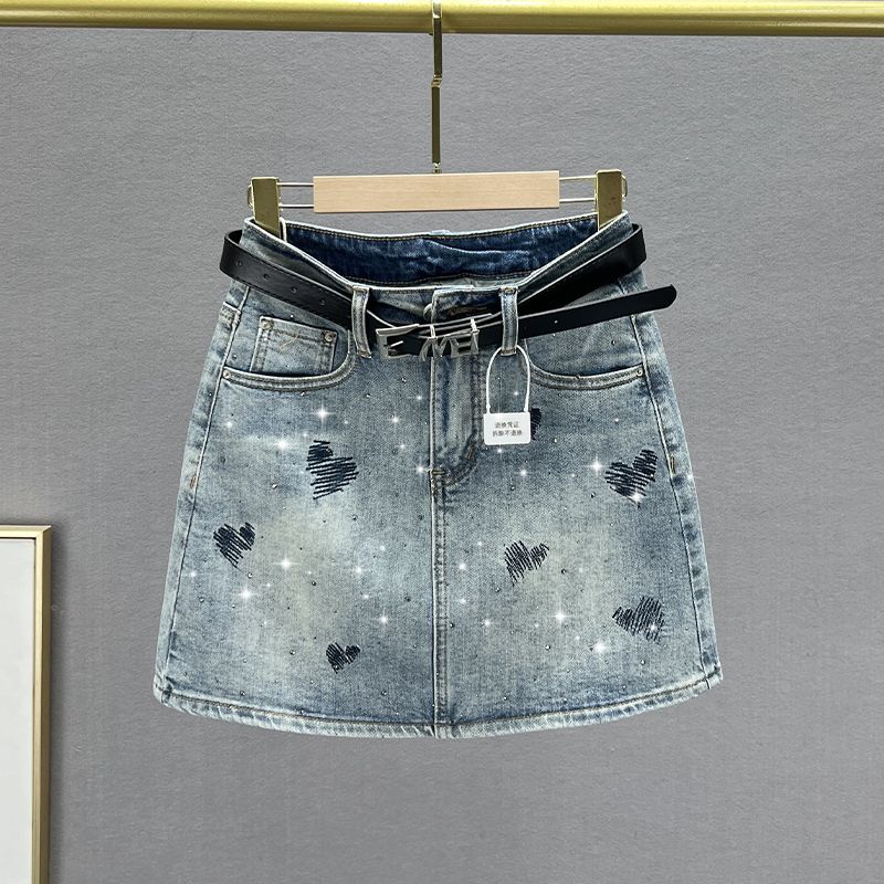 

2023 Summer Slim Fit Slim Looking Ins Short Skirt Hot Rhinestone Blue XL