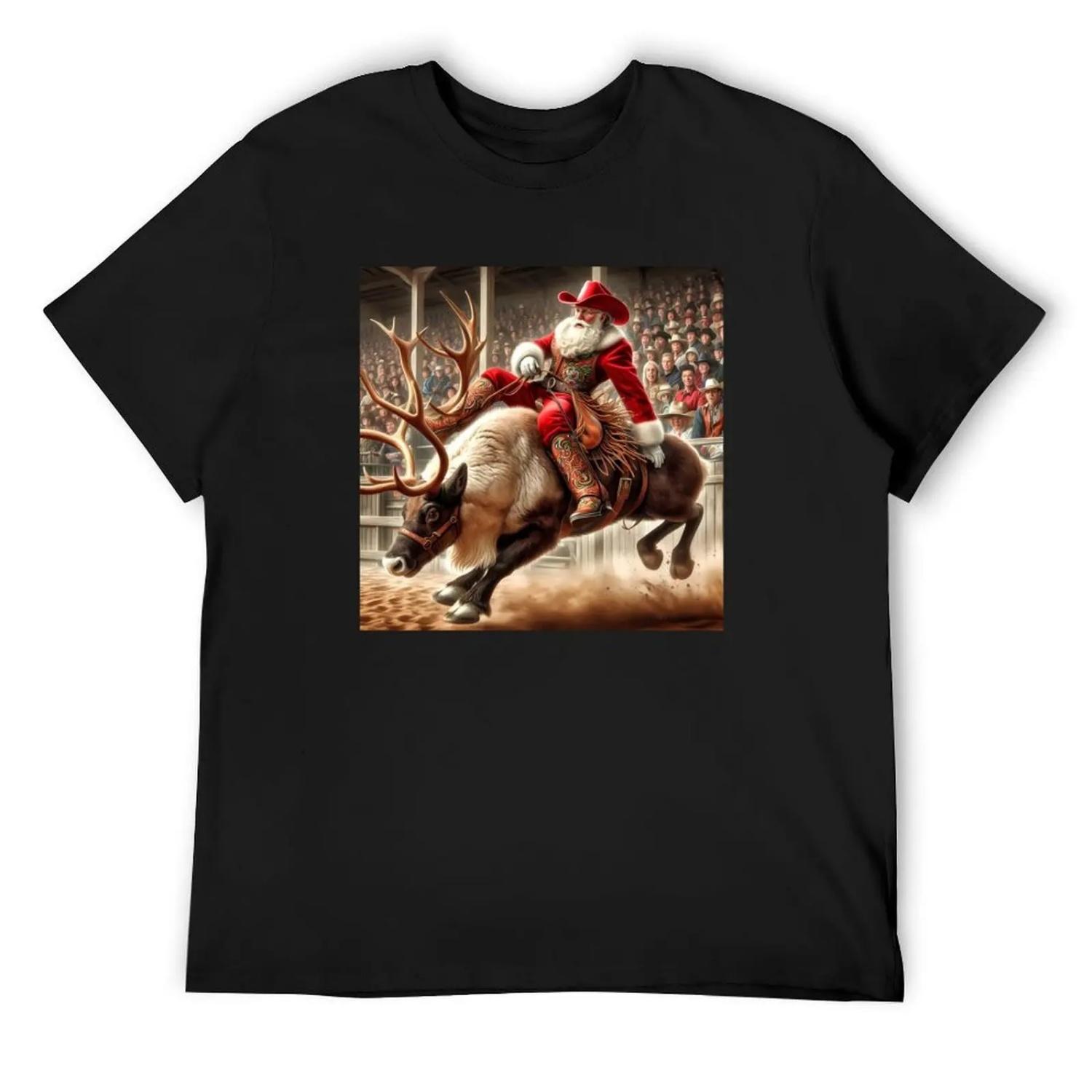 

Rodeo Santa Riding Reindeer - Festive Western Christmas Art T-Shirt XXXXXL чёрный