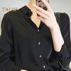 Women Shirt Lapel Long Sleeve Glossy Fabric Formal Shirt Top Buttons Closure Solid Color Smooth Business Date Shirt