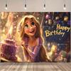 Fundo Desenho Enrolados Rapunzel Cabelo Longo Princesa Meninas Festa de Aniversário Chá de Bebê Fundo para Fotografia