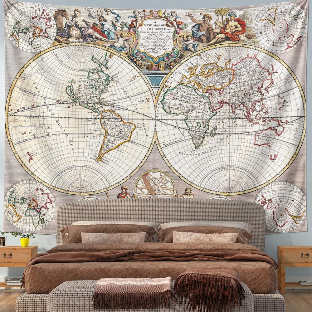 Vintage World Map Tapestry Globe Design Decoratives Patterned tapestry for bedroom and living room home decor sofas