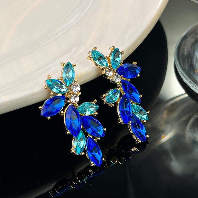 Boucles d'oreilles pendantes Zircon Fleur Colorée pour Femmes, Boucles d'oreilles pendantes Statement pour Fête & Usage Quotidien