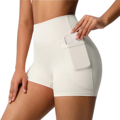 Women's Fashion Solid Color Pocket High Waist Tight High Stretch Yoga Shorts Sports Running And Fitness Three Quarter Pants