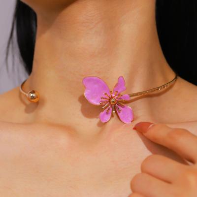 Flower Cuff Choker Enamel Flower Cuff Necklace Elegant Adjustable Wire Choker for Women Parties Holiday Beach Vacation Jewelry