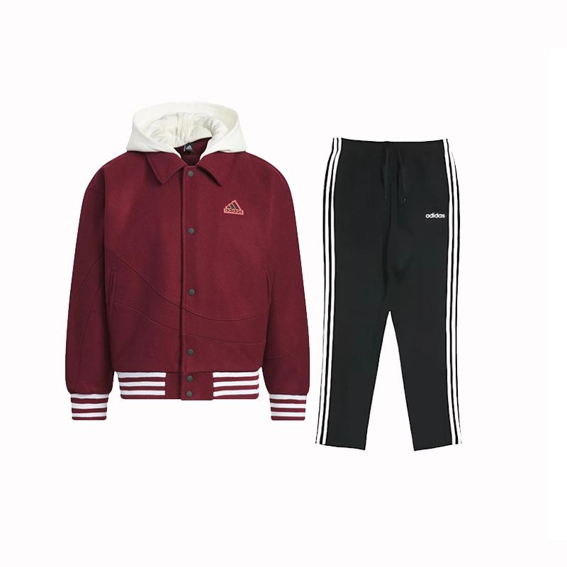 

Adidas Hooded Loose Comfortable Long Sleeve Mid Waist Drawstring Pants Casual Sports Suit Men suit Black IT0210+-DU0456 L