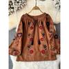 Retro Machine Embroidery Tops Women's 2024 Spring & Fall New V-neck Loose Slimming Lantern Sleeves Ethnic Style Shirt Fashion